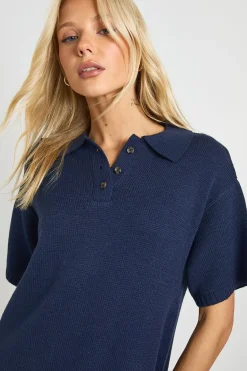 boohoo Robe en maille oversize à col boutonné<Femme Robes À Manches Longues|Robes