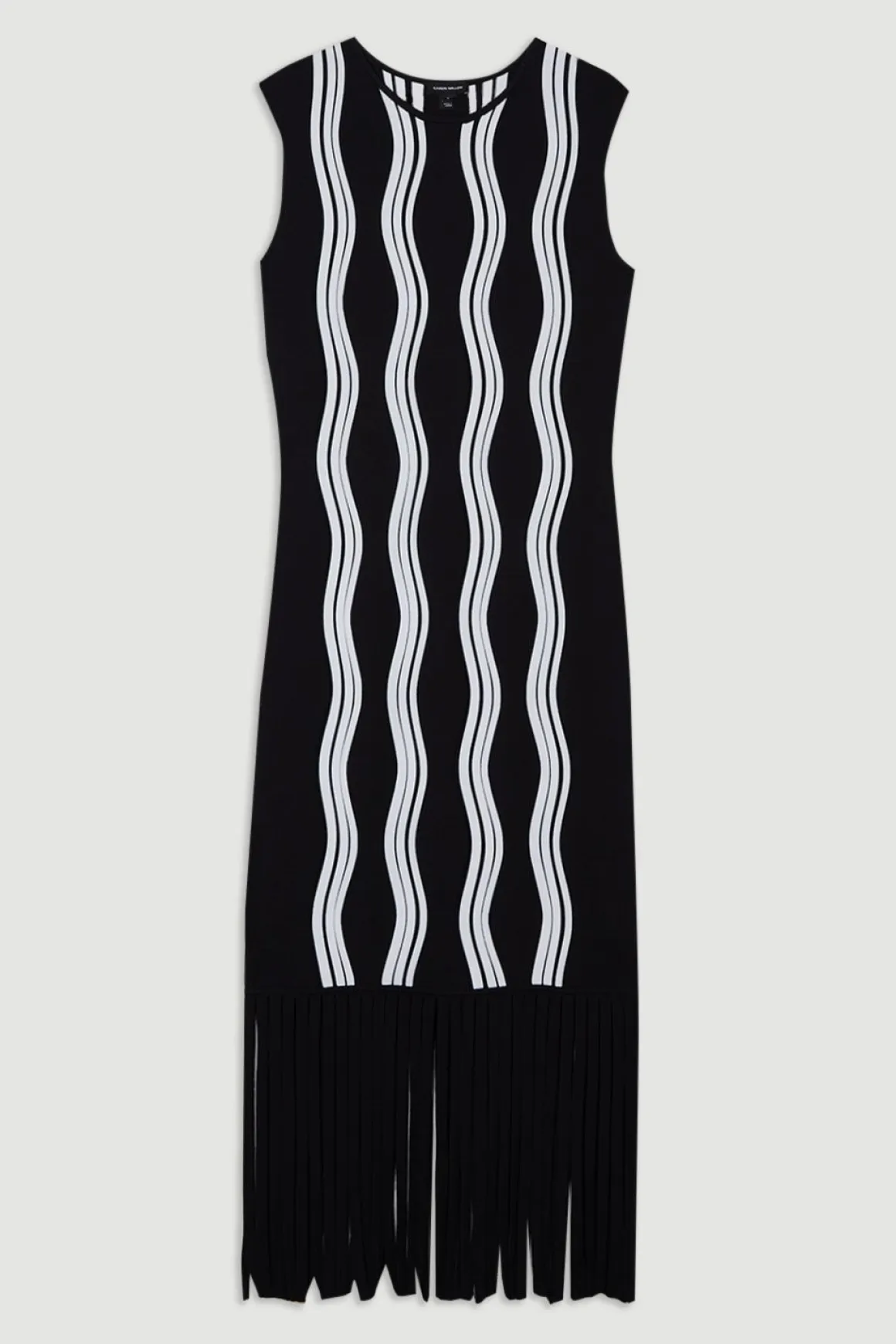 Robe en maille à vagues contrastées avec franges
