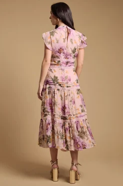 Oasis Robe en Mousseline à Imprimé Floral avec Inserts en Dentelle<Femme Robes Mi-Longues|Satin Et Dentelle