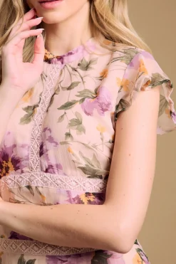 Oasis Robe en Mousseline à Imprimé Floral avec Inserts en Dentelle<Femme Robes Mi-Longues|Satin Et Dentelle