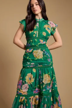Robe En Mousseline À Imprimé Floral Avec Insertion De Dentelle