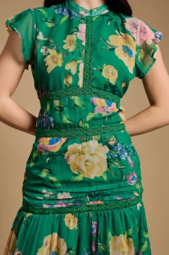 Robe En Mousseline À Imprimé Floral Avec Insertion De Dentelle