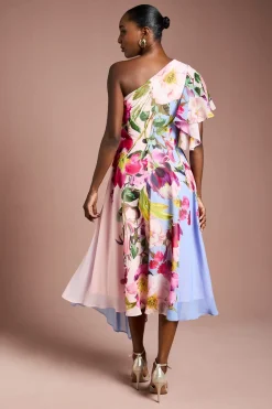 Coast Robe en Mousseline à Imprimé Floral Une Épaule<Femme Toutes Les Robes|Robes Mi-Longues