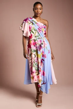 Coast Robe en Mousseline à Imprimé Floral Une Épaule<Femme Toutes Les Robes|Robes Mi-Longues