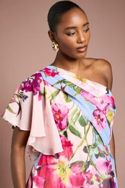 Coast Robe en Mousseline à Imprimé Floral Une Épaule<Femme Toutes Les Robes|Robes Mi-Longues