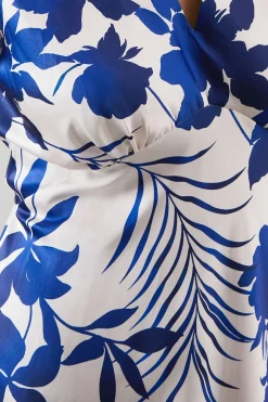 Robe en Satin à Col V Coupe Biais Imprimé Floral