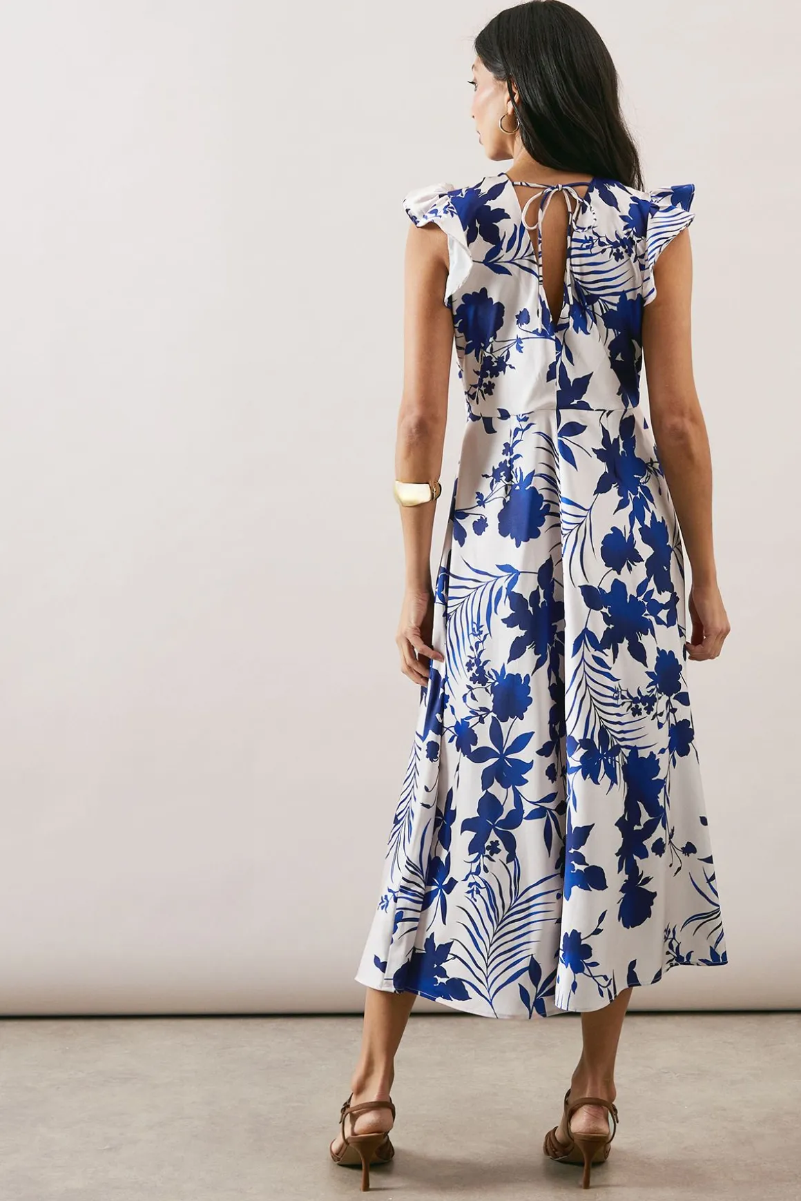 Robe en Satin à Col V Coupe Biais Imprimé Floral