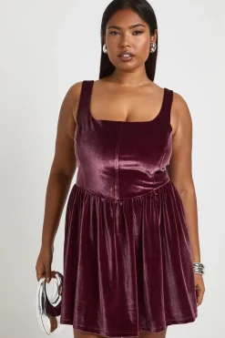 Robe en velours Plus à encolure carrée avec détail corset