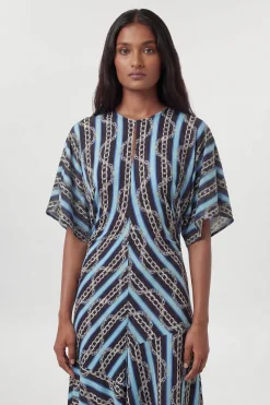 Robe En Viscose Tissée À Imprimé Chaînes Avec Détail Drapé