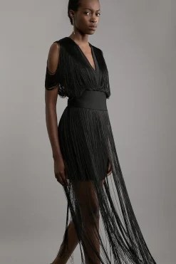 KarenMillen Robe Figure Form à bande tricotée avec détails en franges<Femme Pulls Et Gilets|Toutes Les Mailles