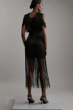 KarenMillen Robe Figure Form à bande tricotée avec détails en franges<Femme Pulls Et Gilets|Toutes Les Mailles