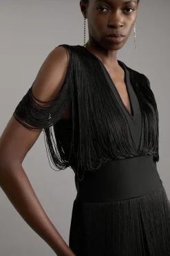 KarenMillen Robe Figure Form à bande tricotée avec détails en franges<Femme Pulls Et Gilets|Toutes Les Mailles