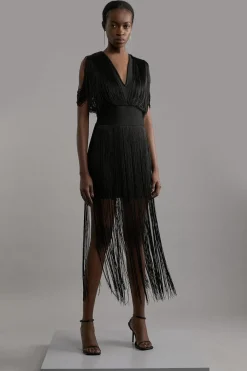 KarenMillen Robe Figure Form à bande tricotée avec détails en franges<Femme Pulls Et Gilets|Toutes Les Mailles