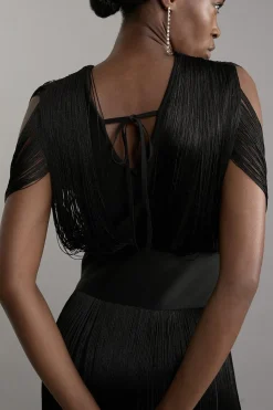 KarenMillen Robe Figure Form à bande tricotée avec détails en franges<Femme Pulls Et Gilets|Toutes Les Mailles