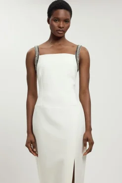 Robe Fourreau Longue En Tissu Stretch Compact Avec Détails De Strass