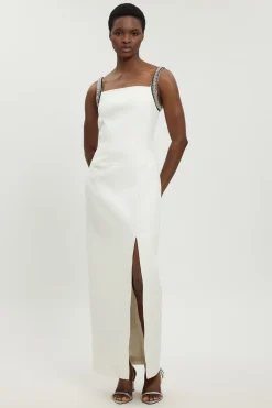 Robe Fourreau Longue En Tissu Stretch Compact Avec Détails De Strass