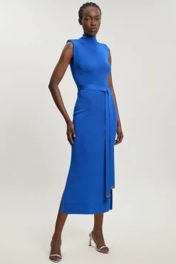 KarenMillen Robe Fourreau Sans Manches En Maille Fluide À Épaulettes Et Col Cheminée<Femme Toutes Les Robes|Robes D’Automne
