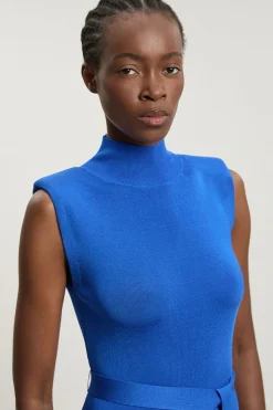 KarenMillen Robe Fourreau Sans Manches En Maille Fluide À Épaulettes Et Col Cheminée<Femme Toutes Les Robes|Robes D’Automne