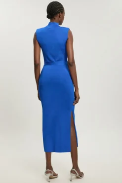 KarenMillen Robe Fourreau Sans Manches En Maille Fluide À Épaulettes Et Col Cheminée<Femme Toutes Les Robes|Robes D’Automne