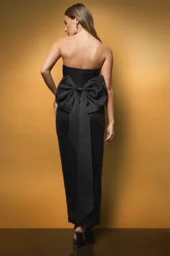 Robe Fourreau à Sequins Bandeau avec Nœud Statement