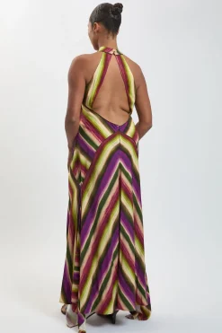 KarenMillen Robe Grande Taille Col Licou Tissée En Mélange De Coton À Rayures Fluides Multicolores<Femme Toutes Les Robes|Robes