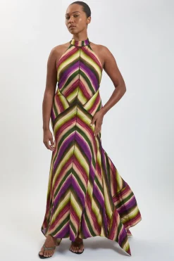 KarenMillen Robe Grande Taille Col Licou Tissée En Mélange De Coton À Rayures Fluides Multicolores<Femme Toutes Les Robes|Robes