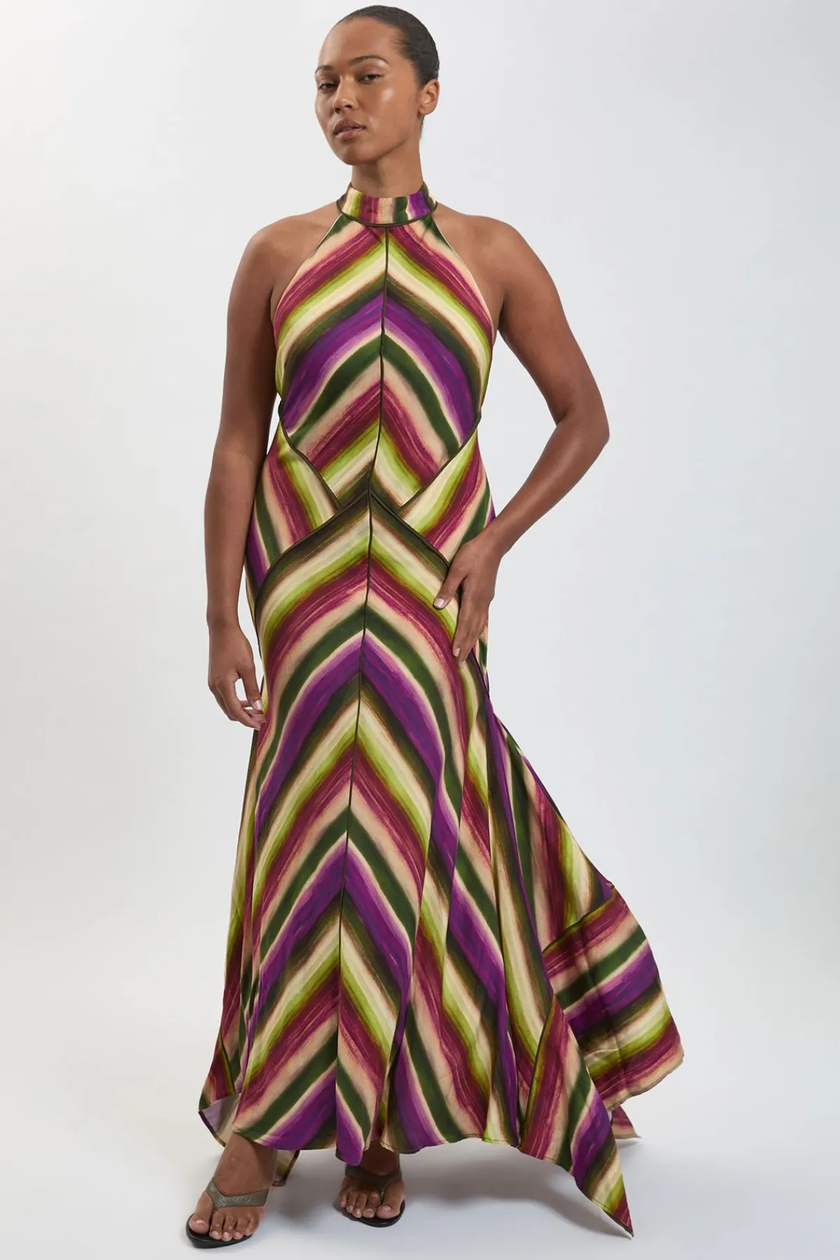 KarenMillen Robe Grande Taille Col Licou Tissée En Mélange De Coton À Rayures Fluides Multicolores<Femme Toutes Les Robes|Robes