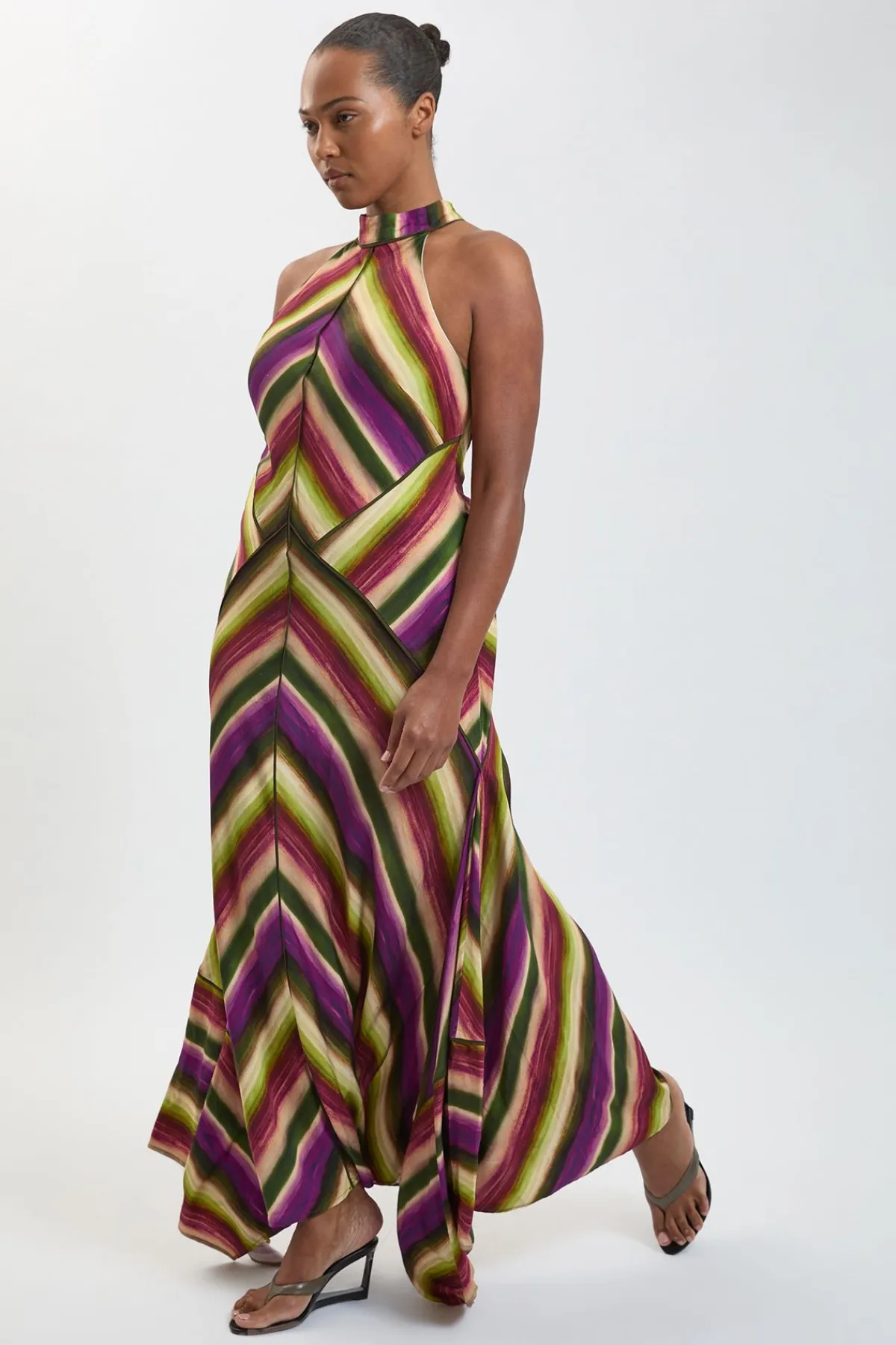 KarenMillen Robe Grande Taille Col Licou Tissée En Mélange De Coton À Rayures Fluides Multicolores<Femme Toutes Les Robes|Robes