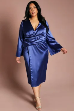 Coast Robe Grande Taille en Satin à Devant Croisé et Manches Évasées<Femme Robes Mi-Longues|Satin Et Dentelle