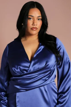 Coast Robe Grande Taille en Satin à Devant Croisé et Manches Évasées<Femme Robes Mi-Longues|Satin Et Dentelle
