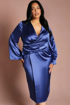 Coast Robe Grande Taille en Satin à Devant Croisé et Manches Évasées<Femme Robes Mi-Longues|Satin Et Dentelle