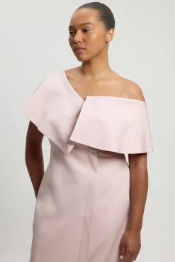Robe Grande Taille Mi-longue Crayon Ajustée En Mélange De Lin Poli Avec Détail De Pli Asymétrique