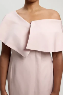 Robe Grande Taille Mi-longue Crayon Ajustée En Mélange De Lin Poli Avec Détail De Pli Asymétrique