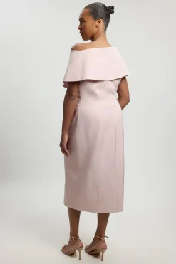 Robe Grande Taille Mi-longue Crayon Ajustée En Mélange De Lin Poli Avec Détail De Pli Asymétrique