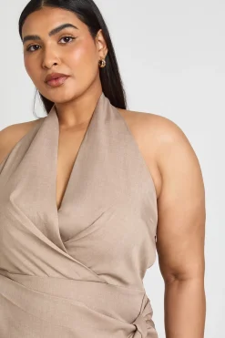 Robe Grande Taille Tissée Dos Nu À Encolure Américaine Avec Lien À Nouer