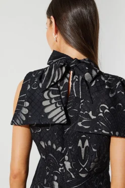 Robe Jacquard à Manches Nœud