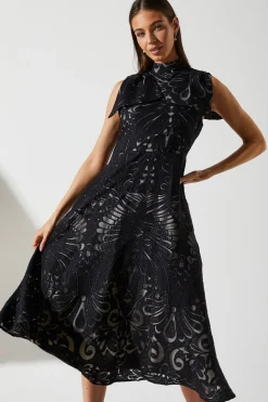 Robe Jacquard à Manches Nœud