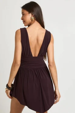 Robe À Jupe Froncée Avec Décolleté Plongeant En Tissu Slinky Double Couche