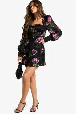 Robe laitière en burnout floral