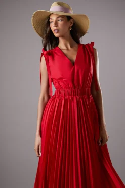 Robe Lisa Tan à Épaules Nouées et Jupe Plissée en Coton