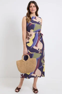 Robe Longue Abstraite Avec Ceinture