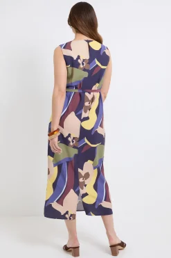 Robe Longue Abstraite Avec Ceinture