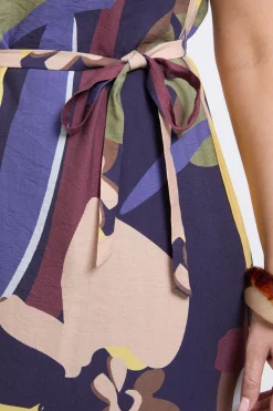 Robe Longue Abstraite Avec Ceinture