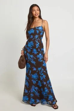 Robe Longue Ajustée À Détail Buste Fleuri Jacquard