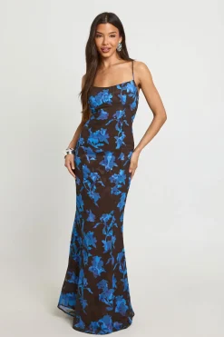 Robe Longue Ajustée À Détail Buste Fleuri Jacquard