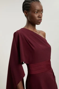 KarenMillen Robe Longue Ajustée En Crêpe Dos Satin À Drapé Asymétrique<Femme Satin Et Dentelle|Robes