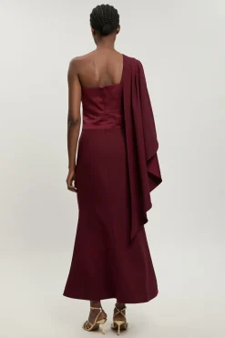 KarenMillen Robe Longue Ajustée En Crêpe Dos Satin À Drapé Asymétrique<Femme Satin Et Dentelle|Robes