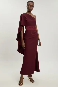 KarenMillen Robe Longue Ajustée En Crêpe Dos Satin À Drapé Asymétrique<Femme Satin Et Dentelle|Robes