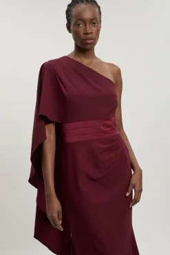 KarenMillen Robe Longue Ajustée En Crêpe Dos Satin À Drapé Asymétrique<Femme Satin Et Dentelle|Robes