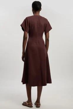 KarenMillen Robe Longue Ajustée En Mélange Tencel À Col V Avec Détail Zippé<Femme Robes|Robes Longues